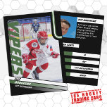 Ice Hockey Trading Card in Dynamic Green Black<br><div class="desc">Parents of little league ice hockey players can proudly share their kids' achievements on the field with these customizable green and black trading cards. Both photos, front and back, can be altered to showcase your own little leaguer. Nearly all text on the back can be modified, including player stats, bio,...</div>