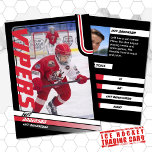 Ice Hockey Trading Card in Dynamic Red Black<br><div class="desc">** IMPORTANT: Sample photos for demonstration only. The images are not included in the final product. Customer photos required. ** Parents of little league ice hockey players can proudly share their kids' achievements on the field with these customizable red and black trading cards. Both photos, front and back, can be...</div>