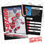 Ice Hockey Trading Card in Dynamic Red Black<br><div class="desc">Parents of little league ice hockey players can proudly share their kids' achievements on the field with these customizable red and black trading cards. Both photos, front and back, can be altered to showcase your own little leaguer. Nearly all text on the back can be modified, including player stats, bio,...</div>