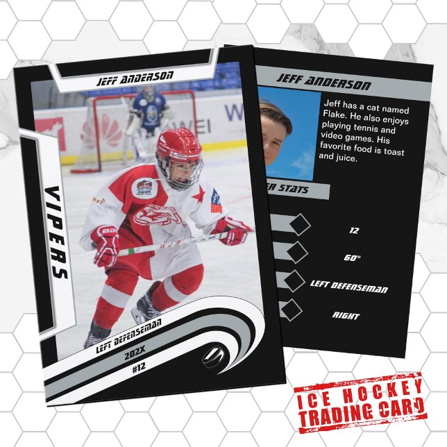 Ice Hockey Trading Card in Lively Silver (Silver charm for young hockey stars. Stylish trading card, perfect for kids in the ice hockey league)