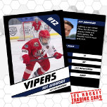 Ice Hockey Trading Card in Vibrant Blue Black<br><div class="desc">** IMPORTANT: Sample photos for demonstration only. The images are not included in the final product. Customer photos required. ** Parents of little league ice hockey players can proudly share their kids' achievements on the field with these customizable blue and black trading cards. Both photos, front and back, can be...</div>