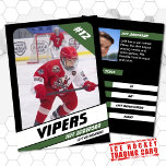 Ice Hockey Trading Card in Vibrant Green Black<br><div class="desc">** IMPORTANT: Sample photos for demonstration only. The images are not included in the final product. Customer photos required. ** Parents of little league ice hockey players can proudly share their kids' achievements on the field with these customizable green and black trading cards. Both photos, front and back, can be...</div>