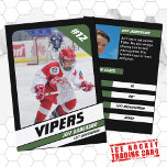Ice Hockey Trading Card in Vibrant Green Black<br><div class="desc">Parents of little league ice hockey players can proudly share their kids' achievements on the field with these customizable green and black trading cards. Both photos, front and back, can be altered to showcase your own little leaguer, including a changeable Jersey Number. Nearly all text on the back can be...</div>