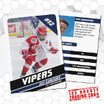 Ice Hockey Trading Card in Vigourous Blue White<br><div class="desc">Parents of young ice hockey players in little leagues can proudly display their kids' accomplishments on the ice using these customizable blue and white trading cards. Both the front and back photos can be adjusted to spotlight your young player, allowing for a changeable Jersey Number. Almost all text on the...</div>