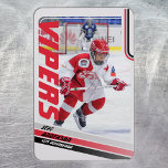 Ice Hockey Trading Card Magnet<br><div class="desc">Parents of little league ice hockey players can proudly share their kids' accomplishments on the field with these customizable trading cards kitchen magnet. The photo can be changed to feature your own little leaguer. Almost all text can be edited, including position.Ideal to give to friends and relatives and also so...</div>