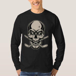 Ice Hockey Vintage Big Skull Skeleton Head Ice Hoc T-Shirt