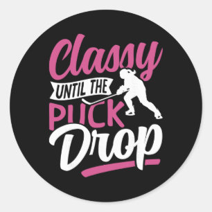 Ice Hockey Vintage Girl Cly Until The Puck Drop Classic Round Sticker