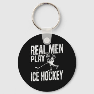 Ice Hockey Vintage Real Men Play Ice Hockey Keychain