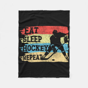 Ice Hockey Vintage Retro Eat Sleep Hockey Repeat Fleece Blanket