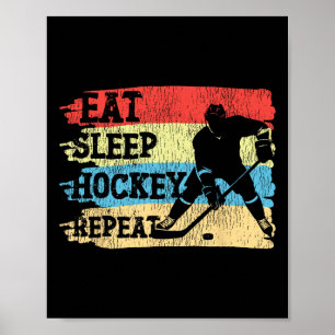 Ice Hockey Vintage Retro Eat Sleep Hockey Repeat Poster