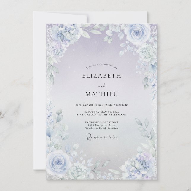 Ice Lilac Foliage Eucalyptus Wedding Invitation (Front)