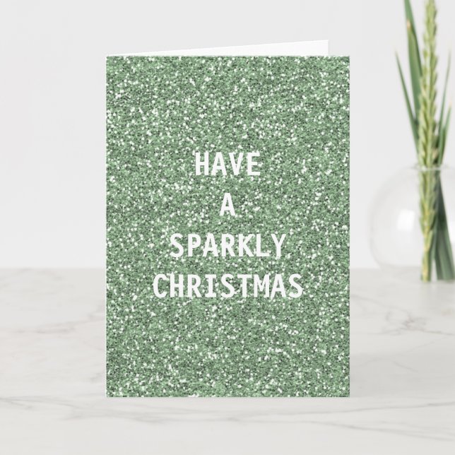 Ice Mint Faux Glitter Holiday Card (Front)