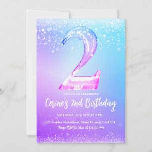 Ice number white glitter Girl 2nd Birthday Invitation