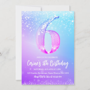 Ice number white glitter Girl 6th Birthday  Invitation
