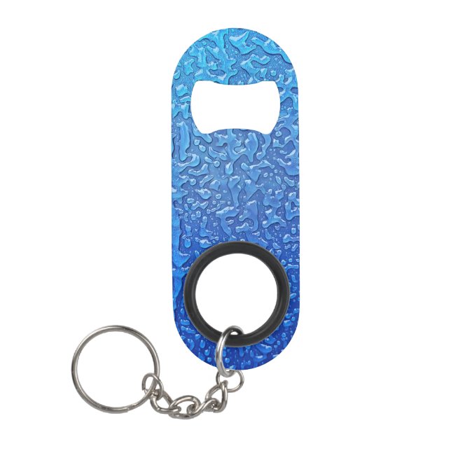 Ice On Blue Metal  Keychain Bottle Opener (Front)