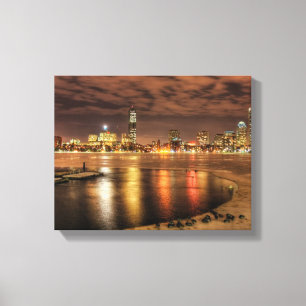Ice partially melted on Charles River in Boston Canvas Print