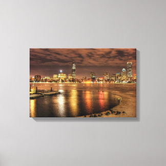 Ice partially melted on Charles River in Boston Canvas Print