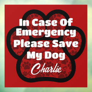 ICE Pet Safety Alert Red Paw Print Heart Name Window Cling