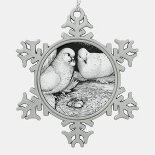 Ice Pigeons Snowflake Pewter Christmas Ornament
