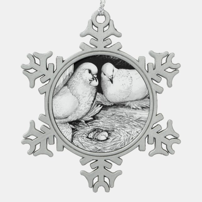 Ice Pigeons Snowflake Pewter Christmas Ornament (Front)