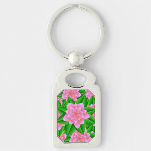 Ice Pink Camellias and Green Leaves Keychain