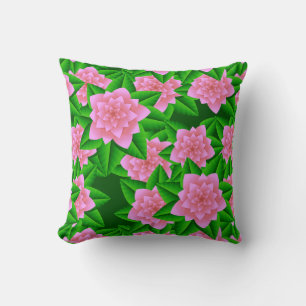 Ice Pink Camellias and Green Leaves Throw Pillow