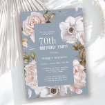 Ice Pink Roses Watercolor Floral 70th Birthday Invitation<br><div class="desc">An elegant watercolor floral 70th birthday party invitation, this design features beautiful watercolor roses in winter ice pink on a dusty blue background. All of the text can be personalized with your custom party text, including the age. You can also use this invitation template for other ages by personalizing the...</div>