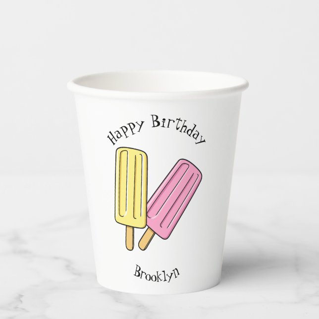Ice pop cartoon illustration  paper cups (Front)