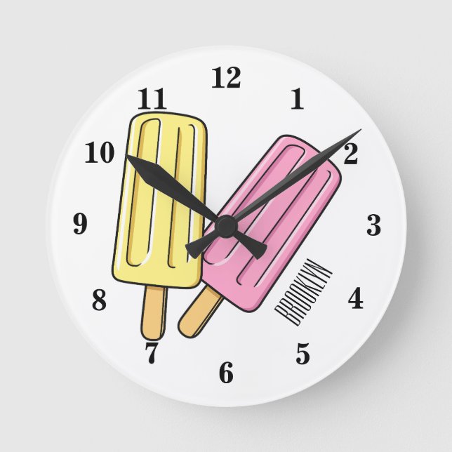 Ice pop cartoon illustration round clock (Front)