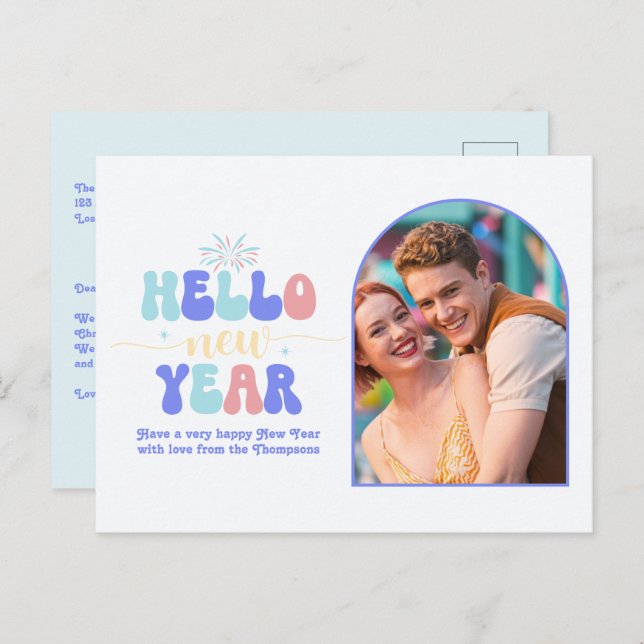 Ice Pop Retro New Year Retro Modern Blue Photo Holiday Postcard (Front/Back)