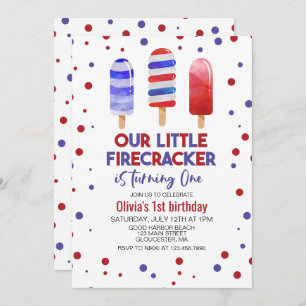 Ice Pops Firecracker Red White Blue 1st Birthday Invitation