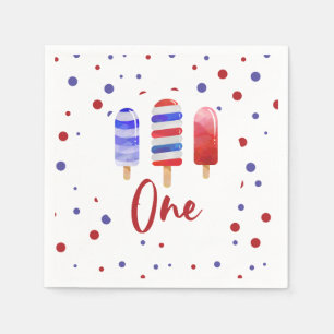 Ice Pops One Red White Blue 1st Birthday Napkin