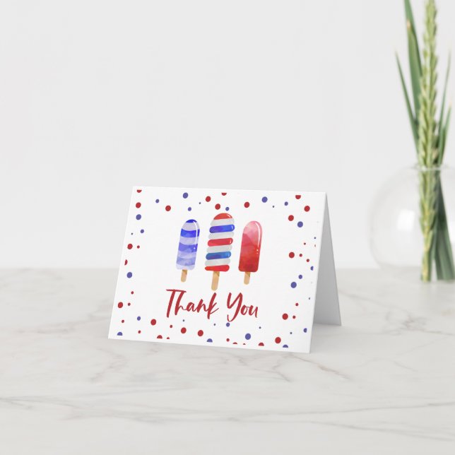 Ice Pops One Red White Blue Thank You Card (Front)