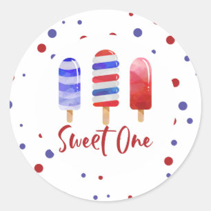 Ice Pops Sweet One Red White Blue 1st Birthday Classic Round Sticker