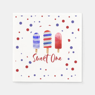 Ice Pops Sweet One Red White Blue 1st Birthday Napkin