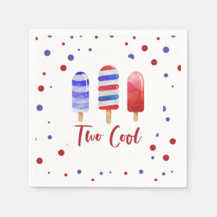 Ice Pops Two Cool Red White Blue 2nd Birthday Napkin
