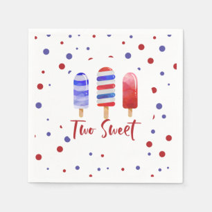 Ice Pops Two Sweet Red White Blue 2nd Birthday Napkin