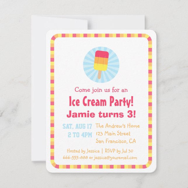 Ice Popsicle Summer Party Invitations (Front)