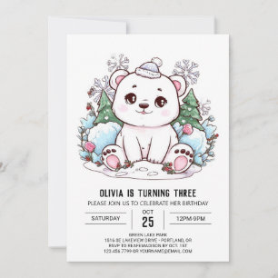 Ice Pretty Polar Bear Digital Birthday Invitation