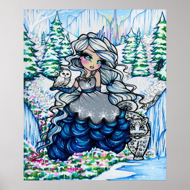 Ice Princess Snow Owl Winter Fantasy Fairy Art Poster (Front)