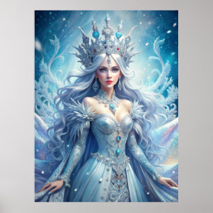 Ice Queen Fantasy – Winter Goddess Portrait Art Poster