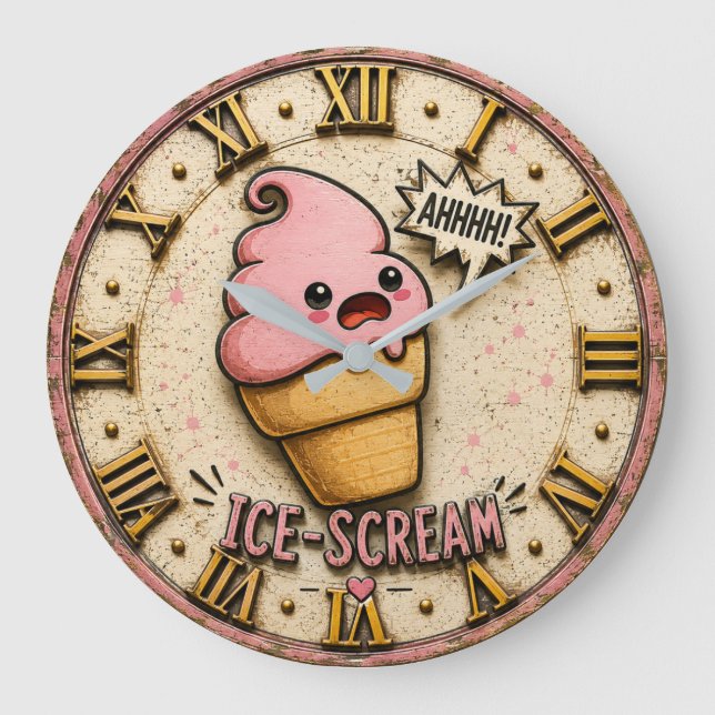 Ice Scream Funny Ice Cream Cute Kawaii Kitchen  Large Clock (Front)
