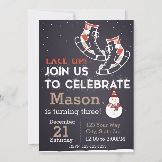 Ice Skate Birthday Invitation (red) (Front)