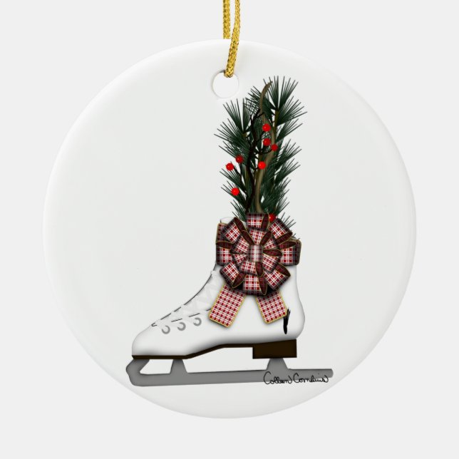 Ice Skate Christmas Decoration with Tartan Bowl (Front)