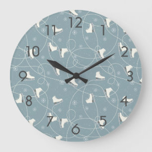 Ice skate & snowflake large clock