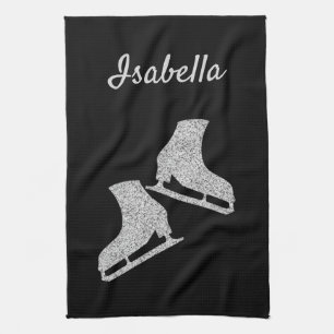 Ice skate towel figure skates Black silver glitter