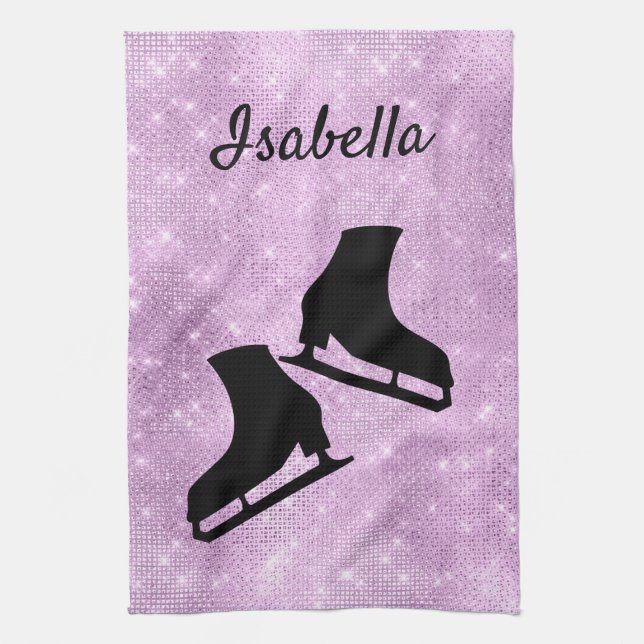 Ice skate towel figure skates purple sparkle (Vertical)