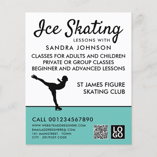Ice Skater Silhouette, Ice Skating Lesson Advert Flyer (Front)