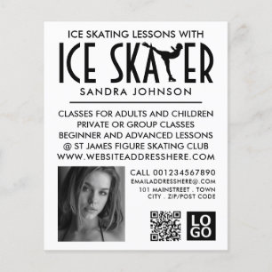 Ice Skater Silhouette Logo, Skating Lesson Advert Flyer