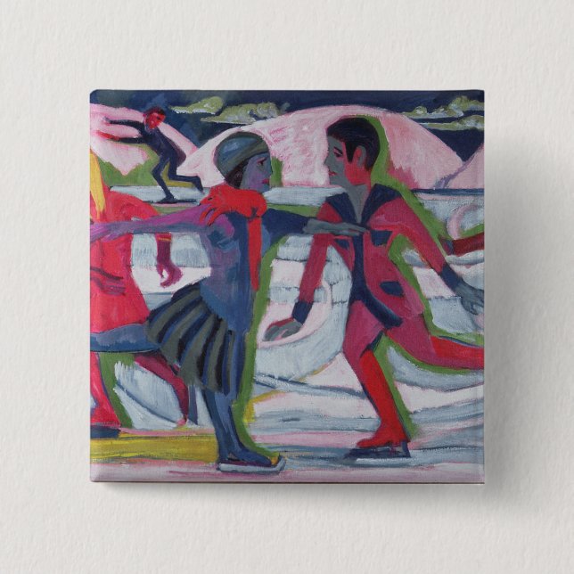 Ice Skaters 2 Inch Square Button (Front)